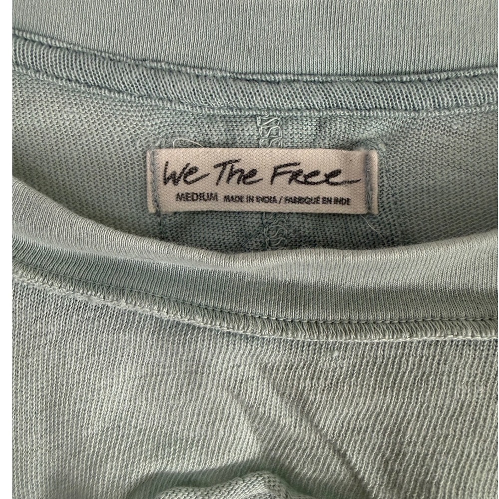 Free People We The Free Sage Green Keyhole Cutout Raw Seam Cotton T-Shirt Medium - Picture 2 of 4